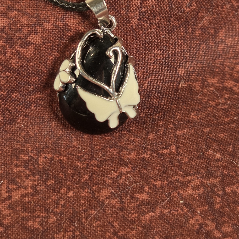 Elegant Black and Silver Butterfly Pendant Necklace